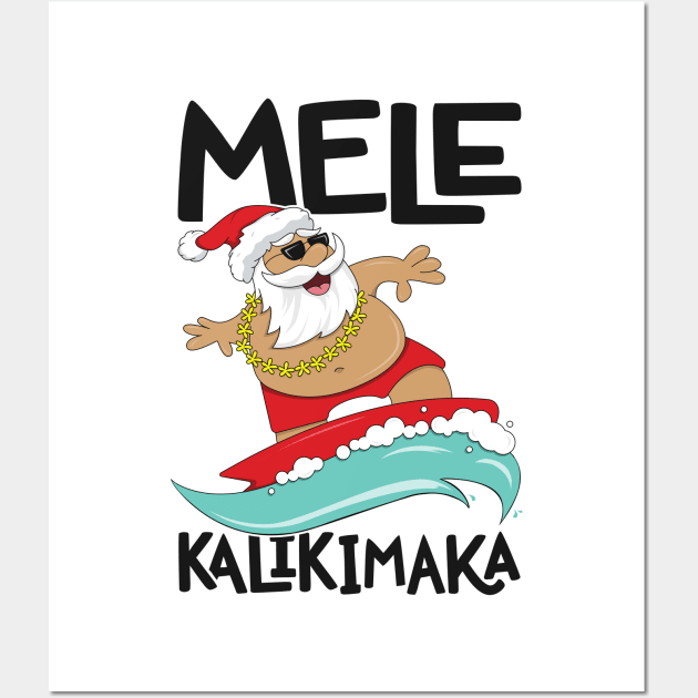 Mele Kalikimaka Hawaiian Christmas Hawaii Surfing Santa Wall Art by 14thFloorApparel